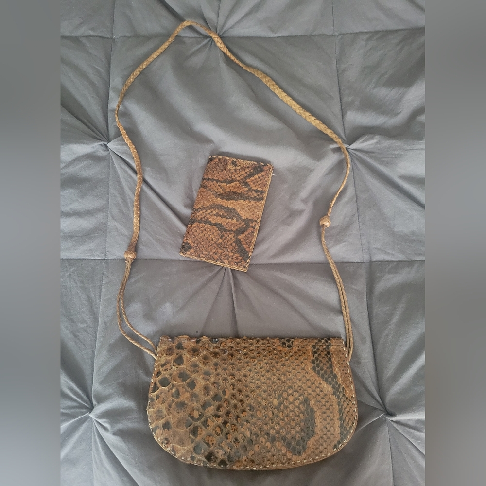 Vintage Authentic Snakeskin Crossbody Bag & Matching Wallet